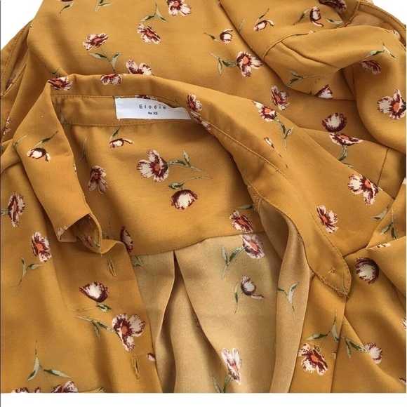 Elodie Mustard Floral Long Sleeve Blouse Front Flap Pockets Sz XL - Picture 7 of 10